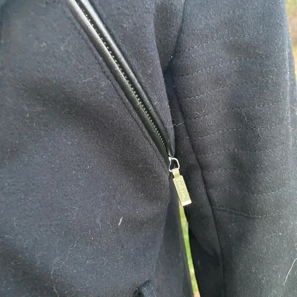 Barbour Black Wool Trench Coat Leather Collar Women's Size 4 - Picture 6 of 14